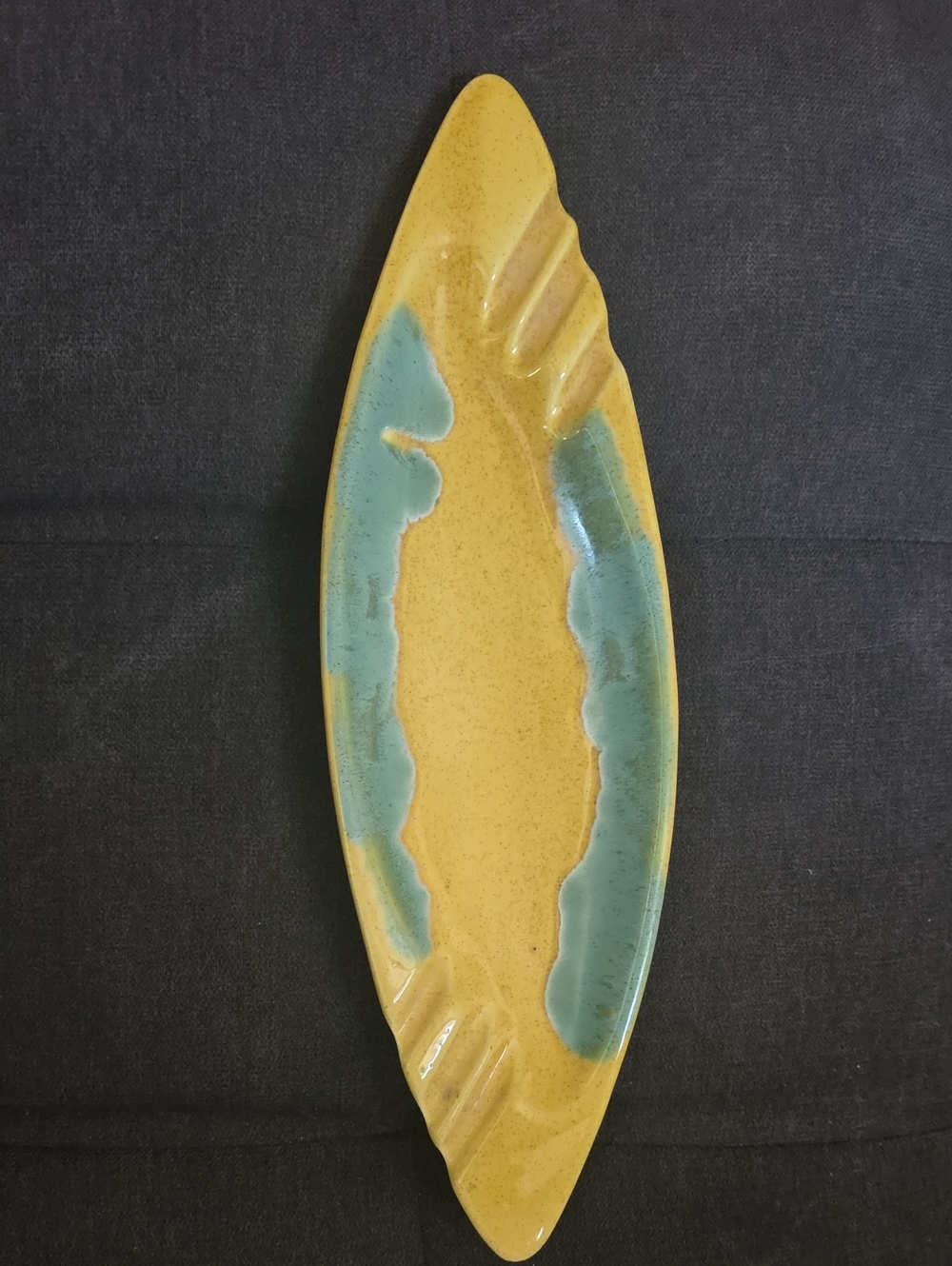 Vintage Handcrafted Elongated Ceramic Ashtray- Made In USA